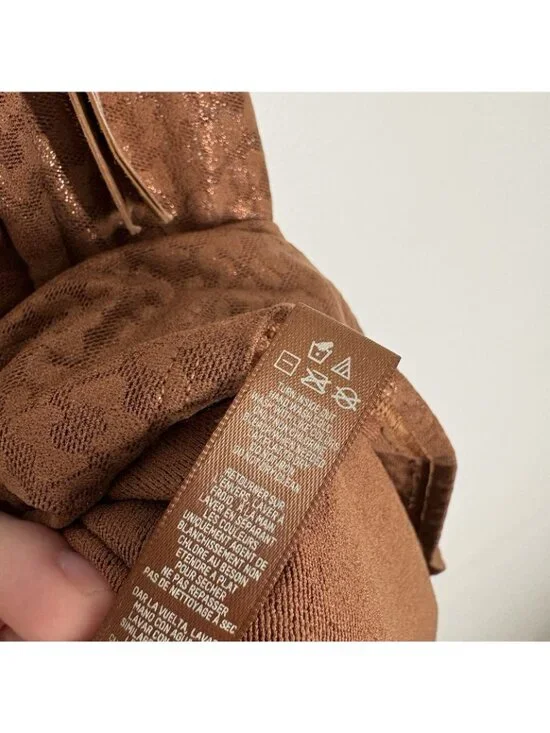 SKIMS Women Plus Size 3X Brown Metallic Logo Mesh Foil Mini Slip Cami Dress NWT - Picture 9 of 10